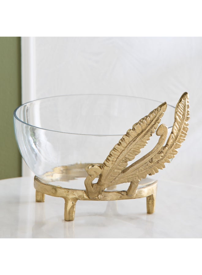 Home Box Footed Glass Bowl with Aluminium Fern Design - Image 1